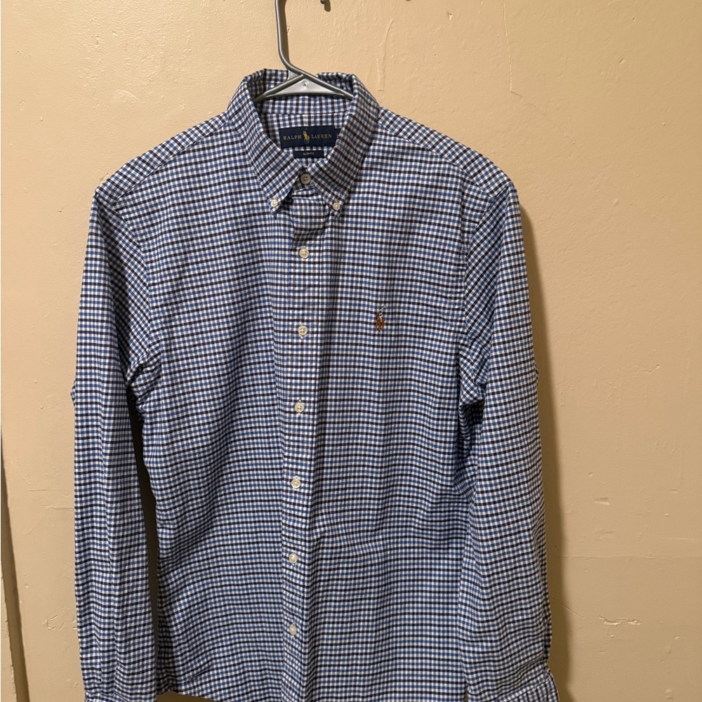 Polo Ralph Lauren Blue & White Gingham Classic Fit Button Down Men's Shirt Large